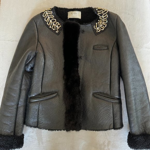 Prada black shearling with mink and beaded detail - Picture 1 of 5